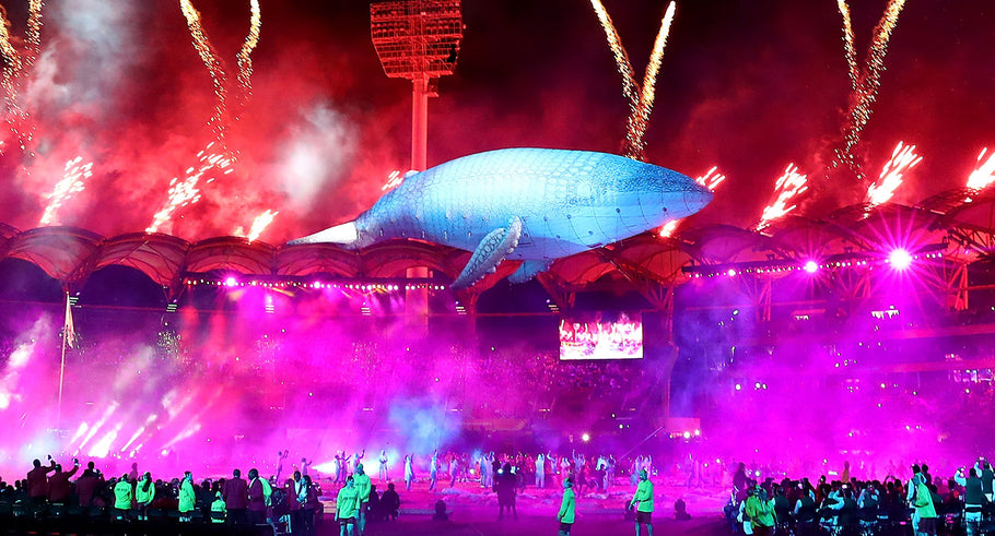 Migaloo's grand entrance at the 2018 Commonwealth Games Opening Ceremony.
