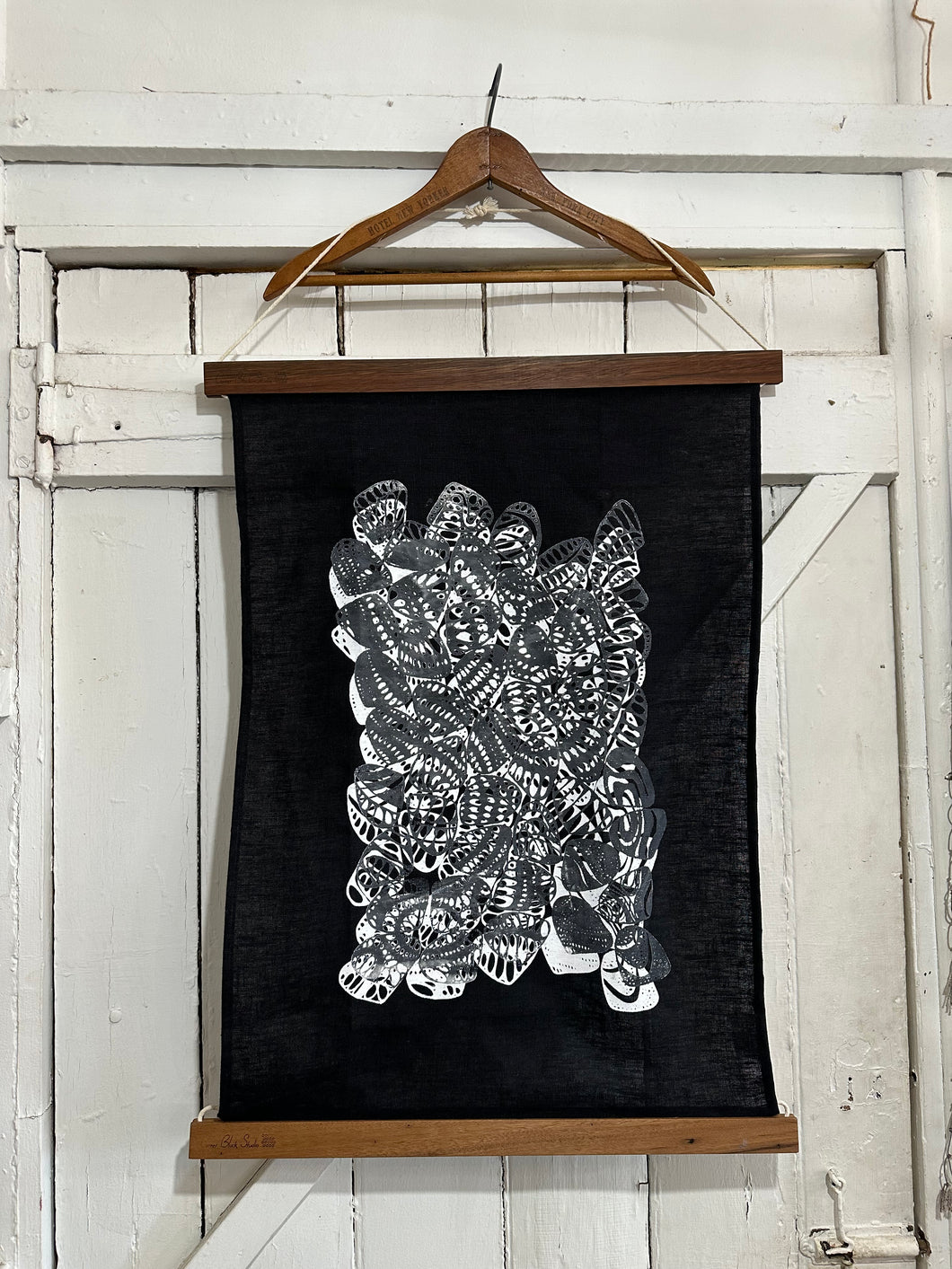 Eugaries - One of a kind Handprinted Linen Tea Towel (with wooden frame)