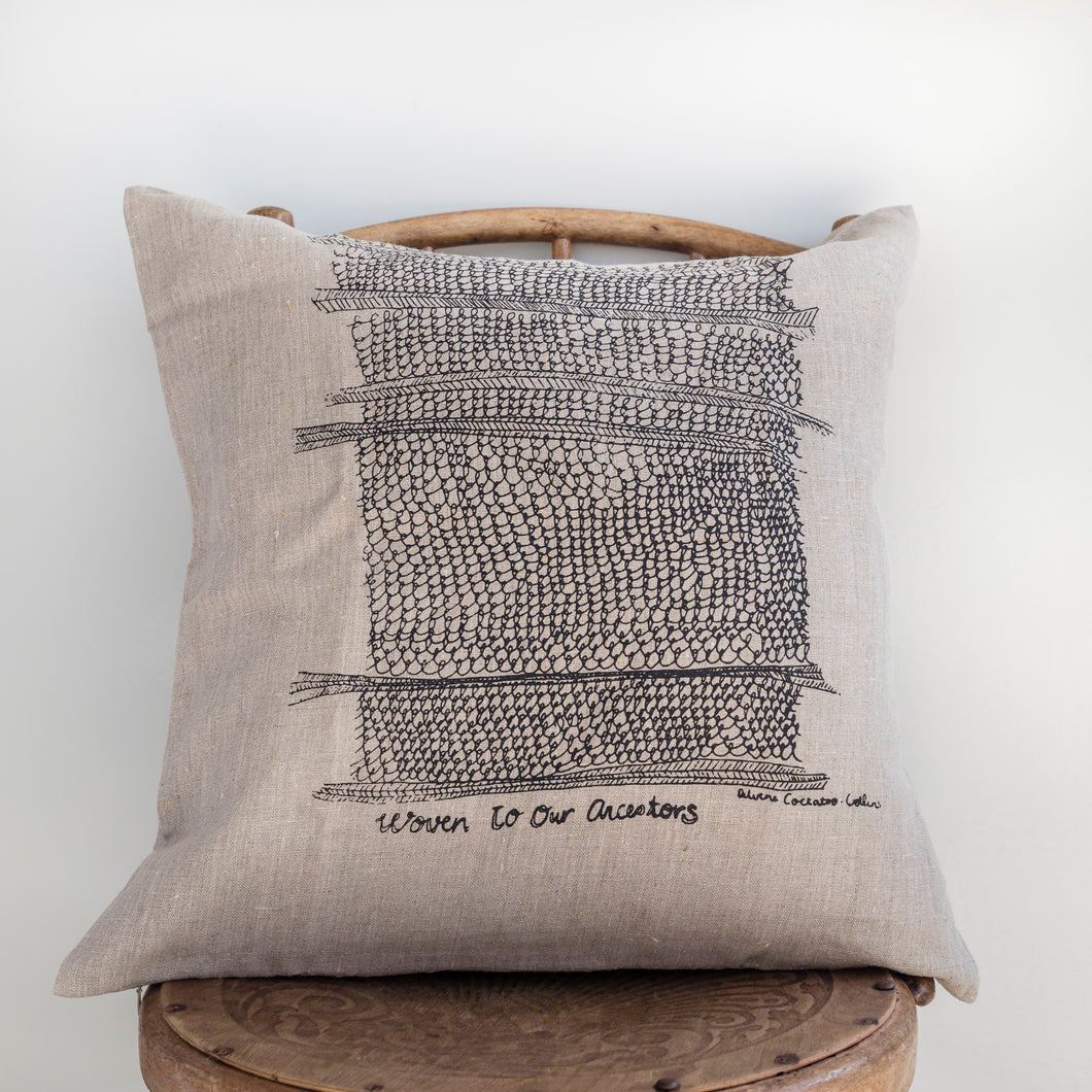 Woven to Our Ancestors - Handprinted Flax Linen Cushion Cover