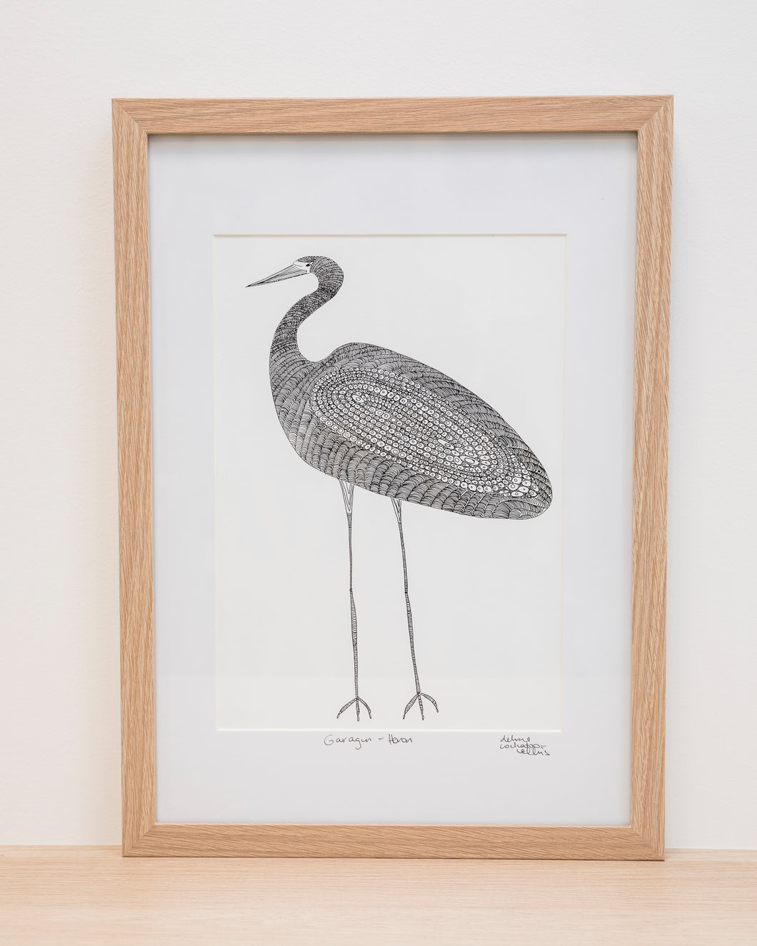 Garagun (White Heron) - Framed Signed A4 Print