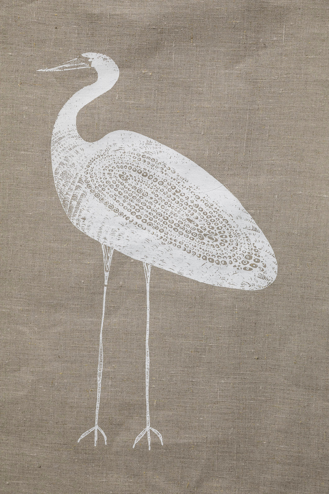 Garagun (White Heron) - Handprinted Flax Linen Tea Towel