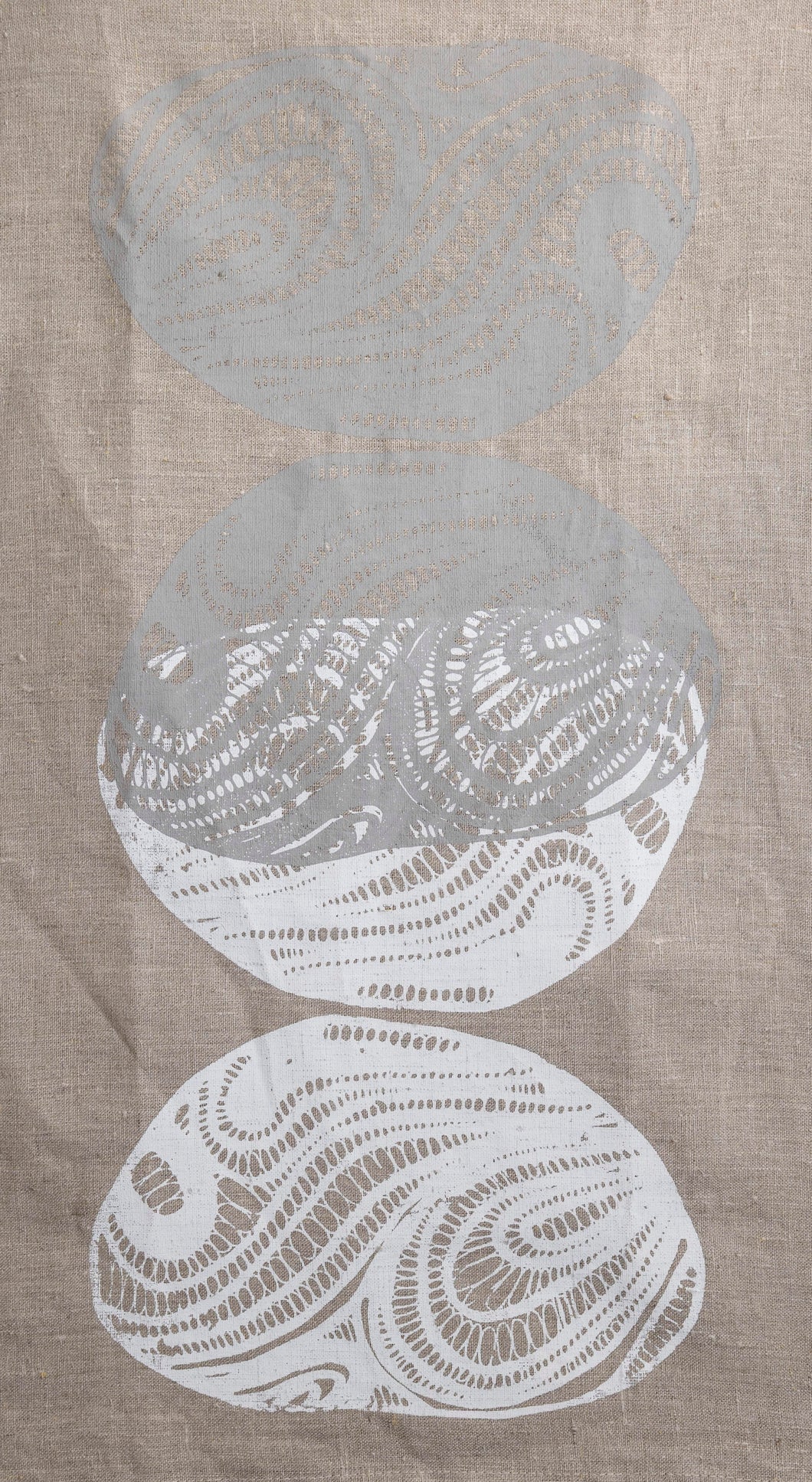 Kinyingarra (Oyster) - Handprinted Flax Linen Tea Towel