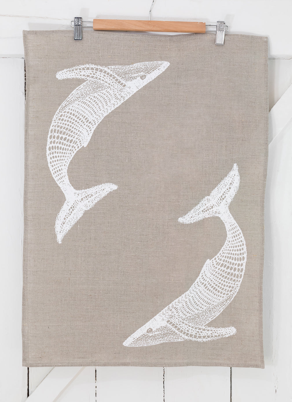 Migalu Yalingbilla (White Humpback) - Handprinted Linen Tea Towel